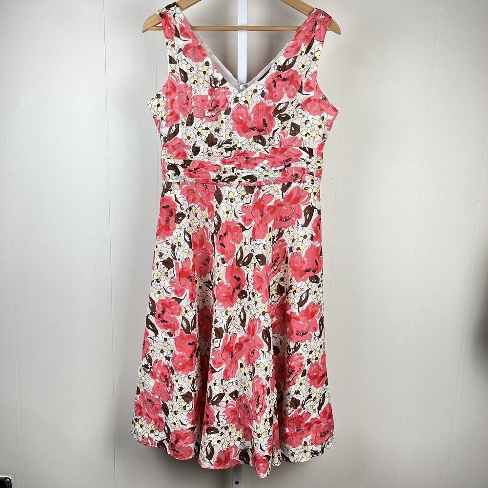 Robbie Bee Coral Pink Floral V-Neck Midi Dress